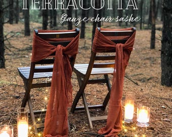 Boho Terracotta Chair Sash Cheesecloth Wedding Decor Chair Cover Pew Bows Gauze Chiavari Cover Rustic Gauze Sashes Wedding Ceremony Decor