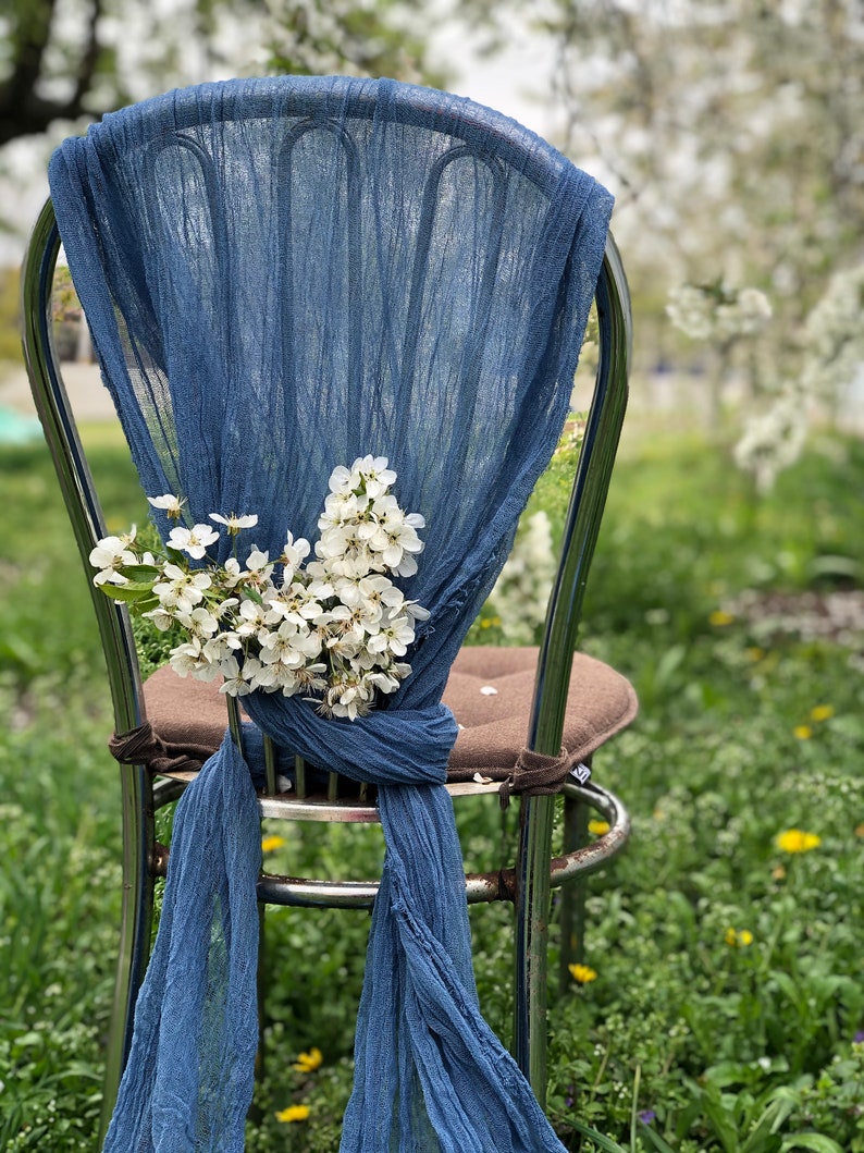 Classic Blue Chair Sash Cheesecloth Any Color Boho Wedding Decor Chair Cover Pew Bows Gauze Chiavari Cover Rustic Gauze Sashes Sand Ceremony Bild 9