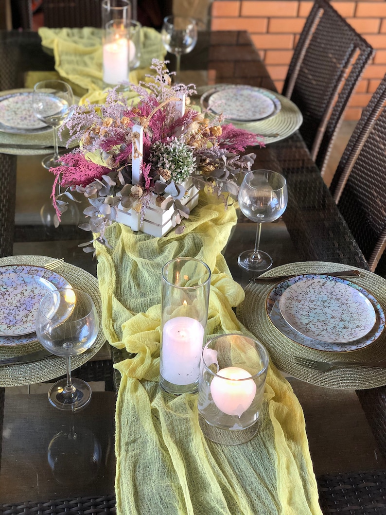 Lemon Cheesecloth Table Runner Many Color Farmhouse Country Etsy