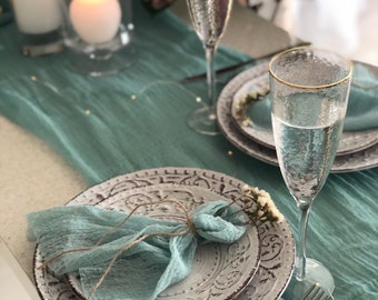 Pastel Teal Wedding Cheesecloth Table Runner Boho Wedding Gauze Decor Hand Dyed Fabric Many Color Narrow Farmhouse Table Altar Cloth Scrim