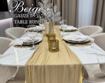 Boho Beige Wedding Cheesecloth Table Runner Wedding Table Centerpiece Decor Gauze Cotton Hand Dyed Beach Wedding Bridal Shower Party Decor