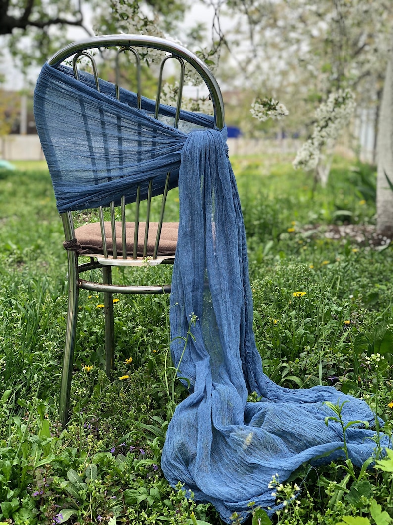 Classic Blue Chair Sash Cheesecloth Any Color Boho Wedding Decor Chair Cover Pew Bows Gauze Chiavari Cover Rustic Gauze Sashes Sand Ceremony Bild 2