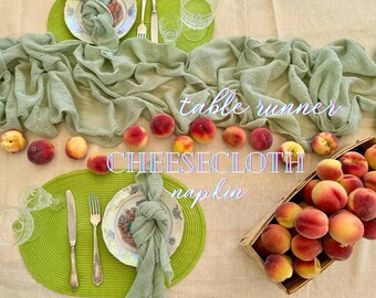 Sage Green Boho Cheese Cloth Table Runner Sand Beach Wedding Table Decor Rustic Hand Dyed Gauze Fabric Baby Shower Party Wedding Arch Tape
