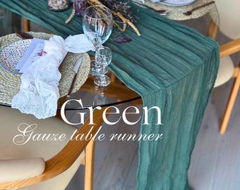 Green Boho Wedding Centerpiece Cheesecloth Table Runner Boho Gauze Table Decor Rustic Wedding Table Ideas Hand Dyed Cotton Aisle Runner