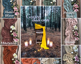 Set of Wedding Cheesecloth Chair Decor Gauze Chair Sashes Outdoor Ctremony Chair Cover for Wedding Pew Bows Rustic Chiavary Sashes Hand Dyed