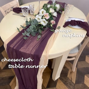 Plum Wedding Cheesecloth Table Runner Hand Dyed Gauze Fabric Many Colors Boho Cheese Cloth Napkin Farmhose Wedding Arch Drapery Aisle Runner