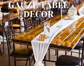 White Boho Wedding Table Decor Cheesecloth Table Runner Hand Dyed Gauze Table Decor Rustic Wedding Centerpiece Bridal Shower Party Decor