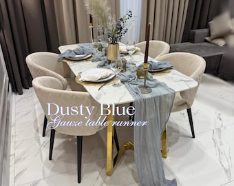 Dusty Blue Wedding Table Runner -  Cheesecloth Gauze Hand Dyed Runner - Boho Wedding Decor