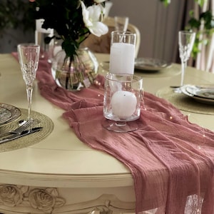 Dusty Rose Gauze Table Runner Hand Dyed Chheseloth Runner Any Color Boho Wedding Table Centerpiece Altar Cloth Modern Sheer Cotton Scrim