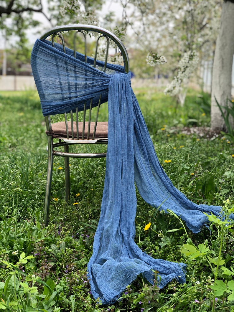 Classic Blue Chair Sash Cheesecloth Any Color Boho Wedding Decor Chair Cover Pew Bows Gauze Chiavari Cover Rustic Gauze Sashes Sand Ceremony Bild 8