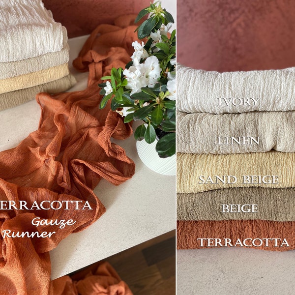 Terracotta Gauze Table Runner Wedding Runner Hand Dyed Cheesecloth Fabric Many Colors Cotton Scrim Baby Shower Centeropieces Farmhouse Cover