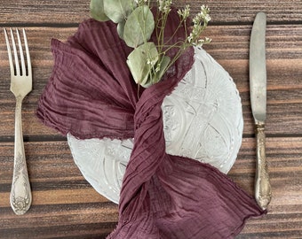 Plum Boho Napkins Wedding Cotton Napkin Hand Dyed Gauze Fabric Cheese cloth Napkin Cotton Scrim Tablescape Rustic Weddings Neutral Decor