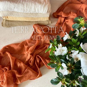 Terracotta Boho Wedding Cheese Cloth Runner Hand Dyed Gauze Table Runner Many Colors Cotton Scrim Baby Shower Table Centerpieces Farmhouse