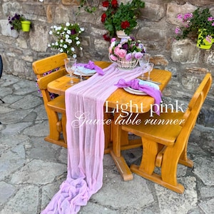 Light Pink Table Decor Baby Shower Runner Decor Gauze Table Centerpiece Hand Dyed Fabric Rustic Cheesecloth Table Runner Boho Wedding Decor