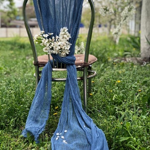 Classic Blue Chair Sash Cheesecloth Any Color Boho Wedding Decor Chair Cover Pew Bows Gauze Chiavari Cover Rustic Gauze Sashes Sand Ceremony Bild 5