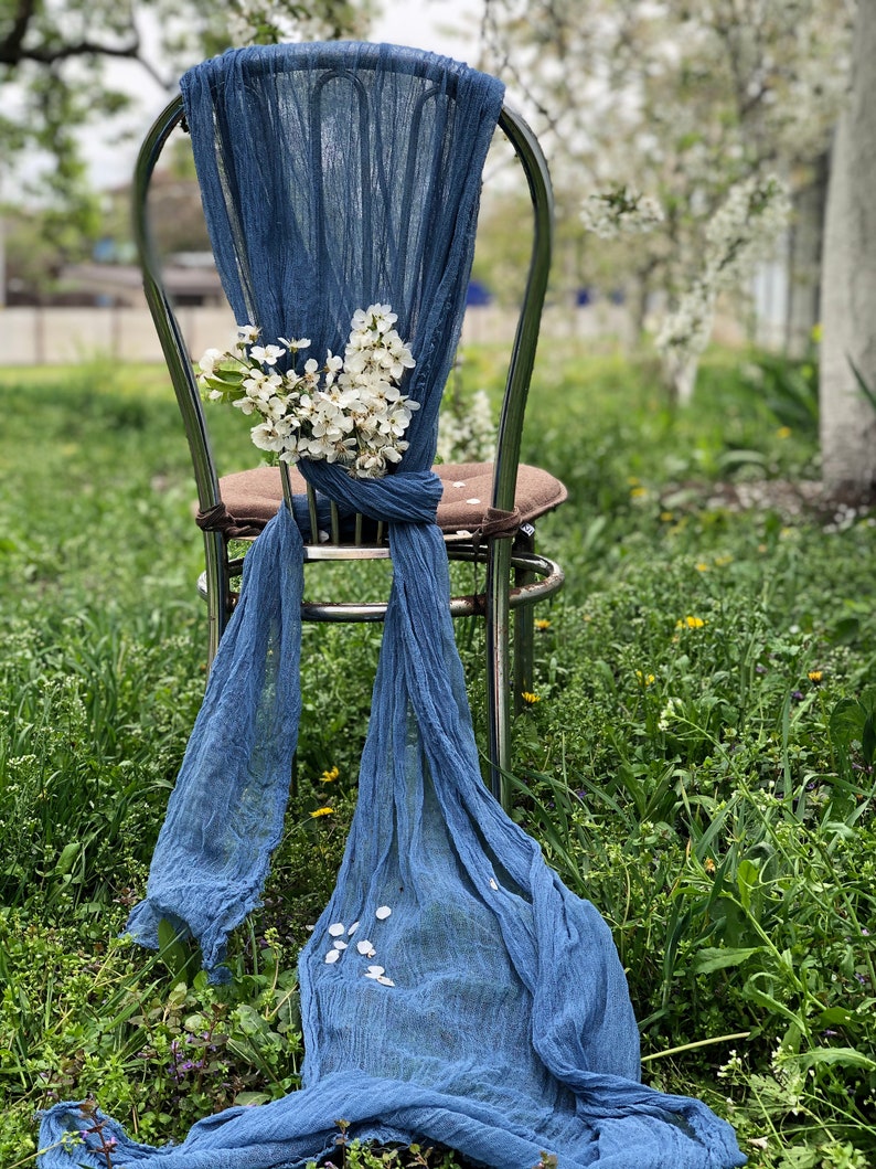 Classic Blue Chair Sash Cheesecloth Any Color Boho Wedding Decor Chair Cover Pew Bows Gauze Chiavari Cover Rustic Gauze Sashes Sand Ceremony Bild 5