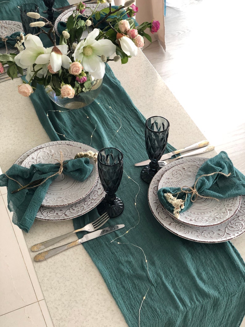Teal Green Boho Cheesecloth Table Runner Any Color Chic Etsy