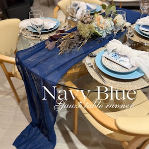 Navy Blue Wedding Gauze Table Runner Cheesecloth Table Decor Hand Dyed Gauze Fabric Many Color Baby Shower Runner Boho Wedding Centerpiece