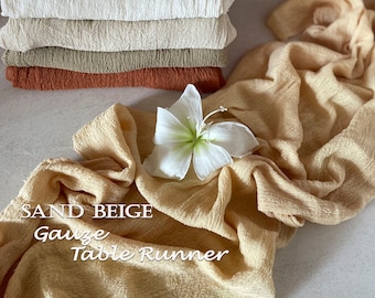 Sand Beige Cheesecloth Table Runner Hand Dyed Gauze Fabric Bridal Shower Runner Cheese Cloth Wedding Napkin Gauze Chair Sashes Boho Wedding