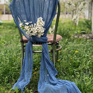 Classic Blue Chair Sash Cheesecloth Any Color Boho Wedding Decor Chair Cover Pew Bows Gauze Chiavari Cover Rustic Gauze Sashes Sand Ceremony Bild 7