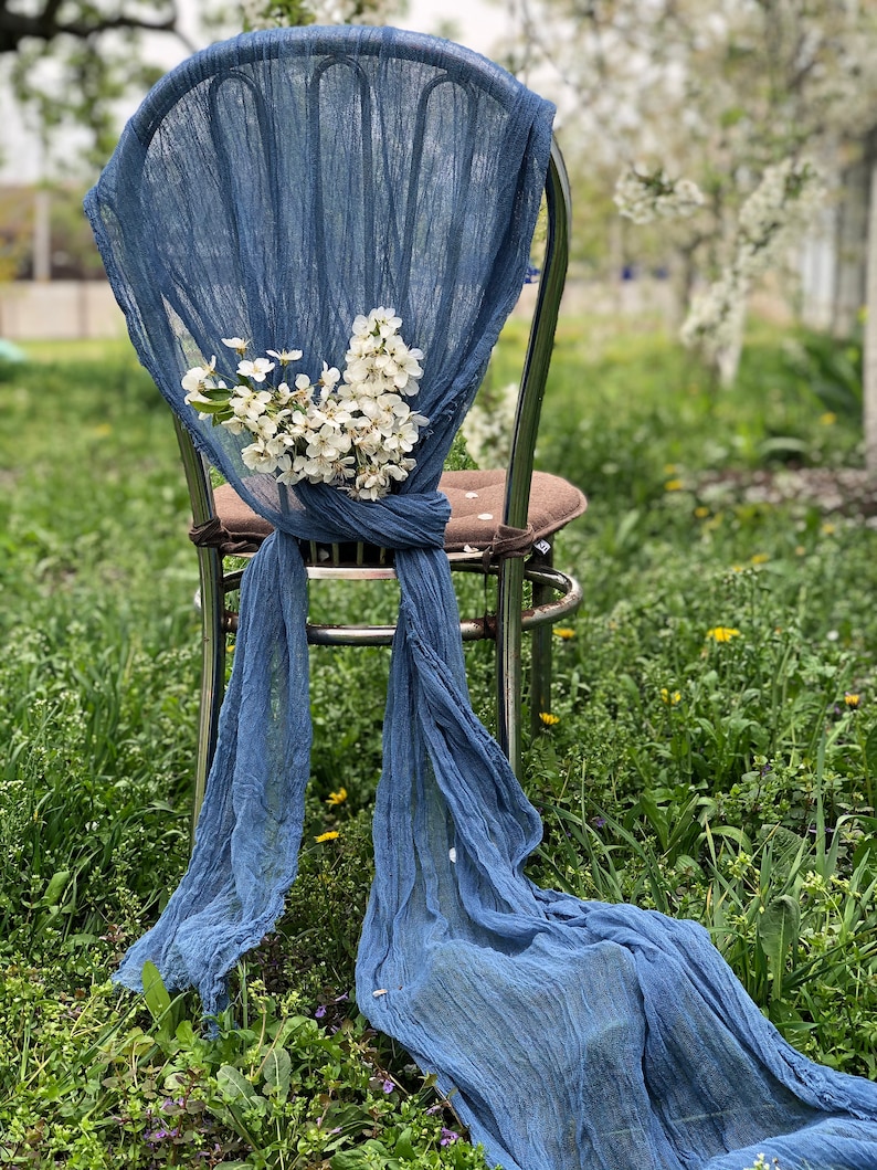 Classic Blue Chair Sash Cheesecloth Any Color Boho Wedding Decor Chair Cover Pew Bows Gauze Chiavari Cover Rustic Gauze Sashes Sand Ceremony Bild 7