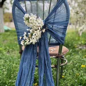 Classic Blue Chair Sash Cheesecloth Any Color Boho Wedding Decor Chair Cover Pew Bows Gauze Chiavari Cover Rustic Gauze Sashes Sand Ceremony Bild 6