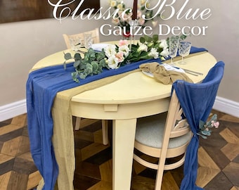Classic Blue Wedding Centerpiece Boho Cheesecloth Runner Hand Dyed Gauze Table Decoration Any Colors Wedding Table Decor Bridal Shower Party