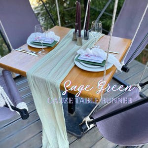 Sage Green Hand Dyed Gauze Table Runner Boho Wedding Table Decor Cheese Cloth Runner Farmhouse Wedding Sand Ceremony Wedding Arch Drapery