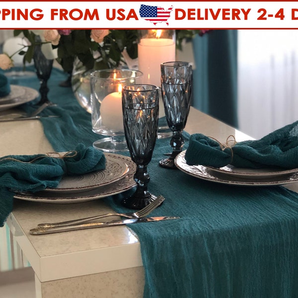 Teal Blue Wedding Table Centerpiece Cheese cloth Table Runner Ship from USA Rustic Arbor Decor Gauze Runner Sand Ceremony Wedding Arch Tape