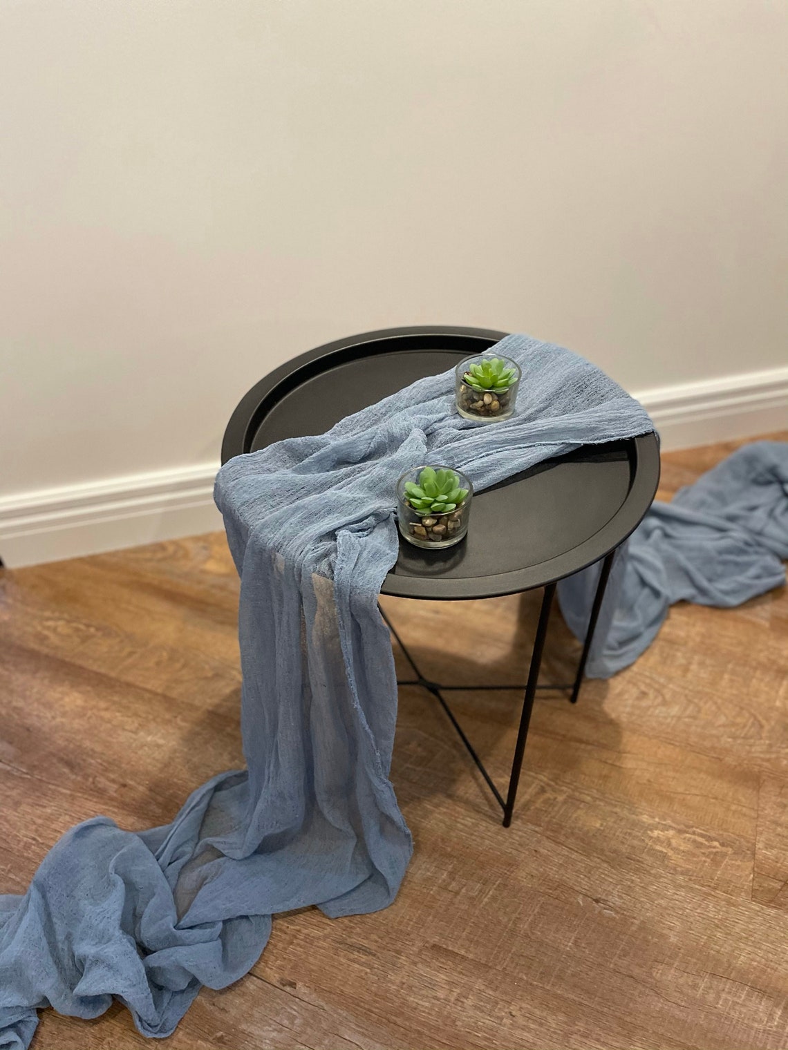 Vintage Dusty Blue Gauze Table Runner Many Color Rustic Etsy