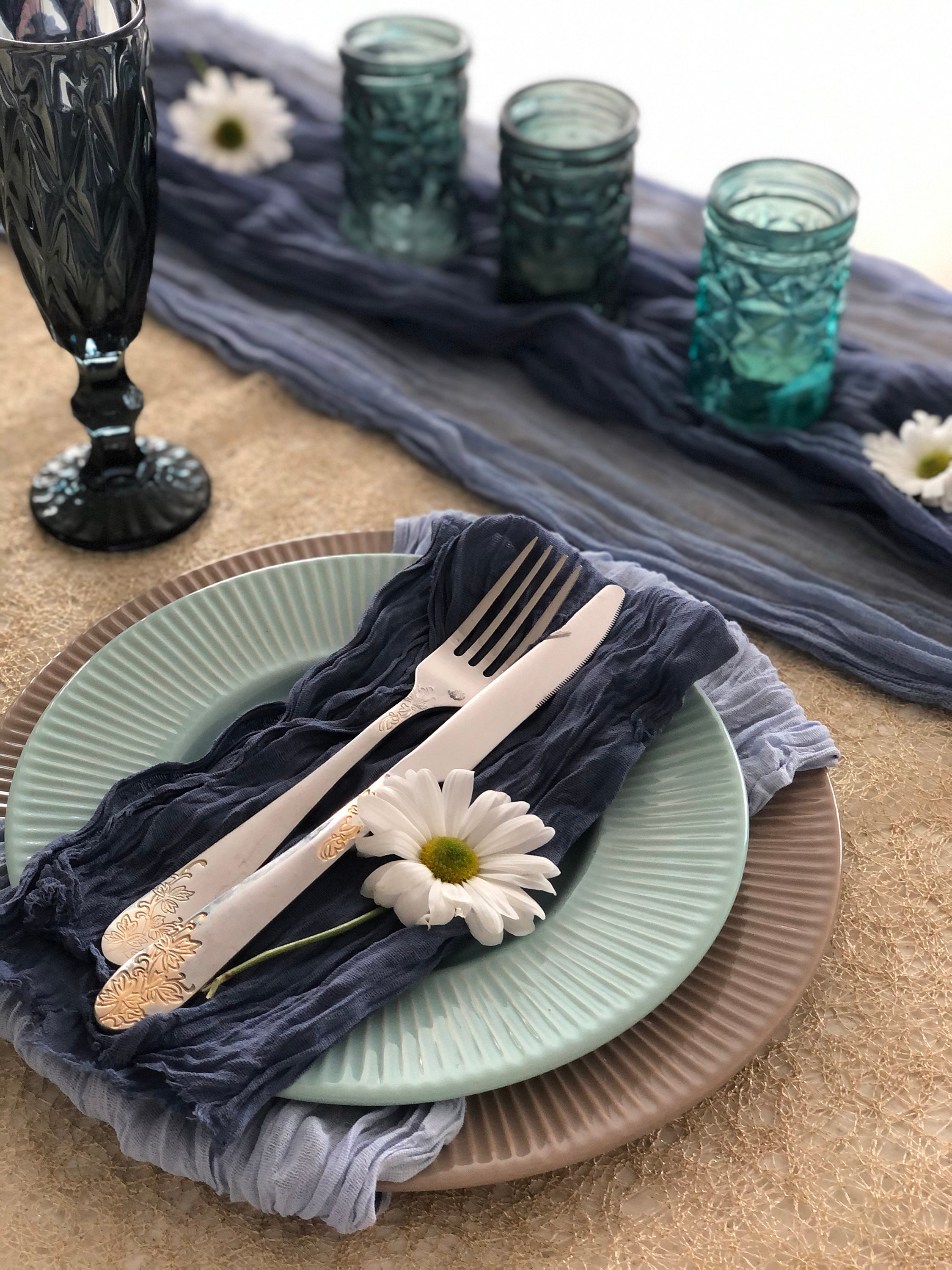 Navy Blue Cheesecloth Napkins Set 4 Gauze Fabric Hand Dyed Etsy