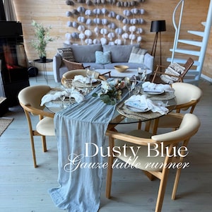 dusty blue gauze table runner