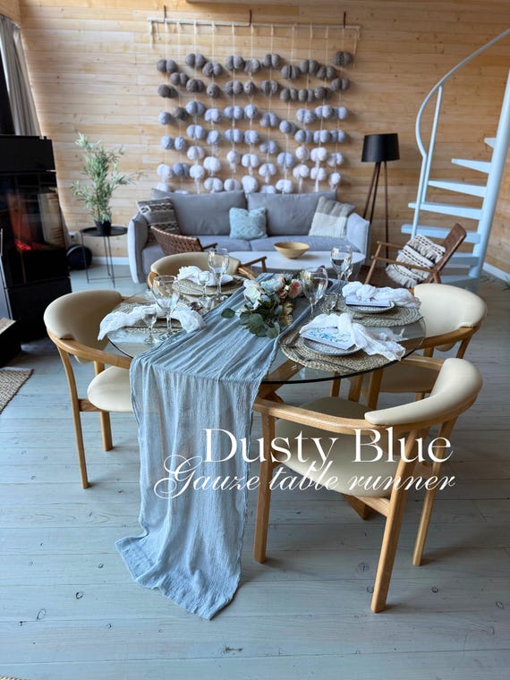 Dusty Blue Wedding Gauze Table Runner Cheesecloth Table Decor Hand Dyed Gauze Fabric Many Color Baby Shower Runner Boho Wedding Centerpiece