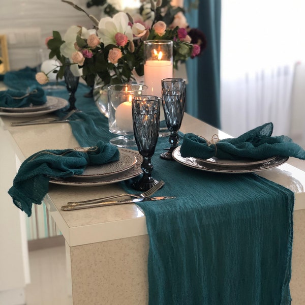 Teal Blue Cheese Cloth Table Runner Many Color Chic Wedding Decor Neutral Table Centerpiece Decor Farmhouse Altar Cloth Arch Cotton Scrim