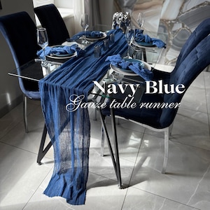 Navy Blue Hand Dyed Gauze Table Runner Boho Wedding Ideas Cheesecloth Runner Many Colors Table Centerpiece Bridal Shower Modern Sheer Rustic