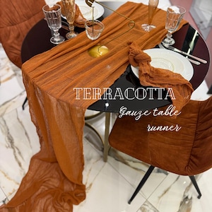 Rustic Terracotta Cheesecloth Runner Hand Dyed Gauze Table Decor Wedding Centerpiece Bridal Shower Party Boho Aisle Runner Wedding Decor