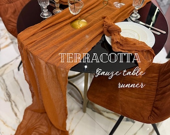 Rustic Terracotta Cheesecloth Runner Hand Dyed Gauze Table Decor Wedding Centerpiece Bridal Shower Party Boho Aisle Runner Wedding Decor