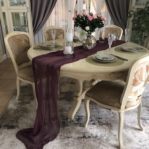 Plum Wedding Centerpiece Gauze Table Runner Cheese cloth Table Decor Hand Dyed Cotton Fabric Many Colors Boho Wedding Table Runner Custom