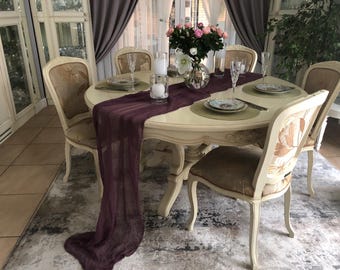Plum Wedding Centerpiece Gauze Table Runner Cheese cloth Table Decor Hand Dyed Cotton Fabric Many Colors Boho Wedding Table Runner Custom