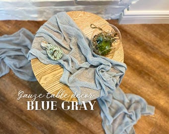 Vintage Blue Gray Gauze Table Runner Many Color Farmhouse Wedding Decor Special Events Centerpiece Table Decoration Neutral Modern Sheer