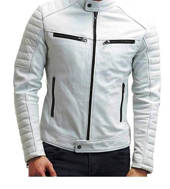 Premium White Color Leather Jacket for Menhandame White Color Etsy