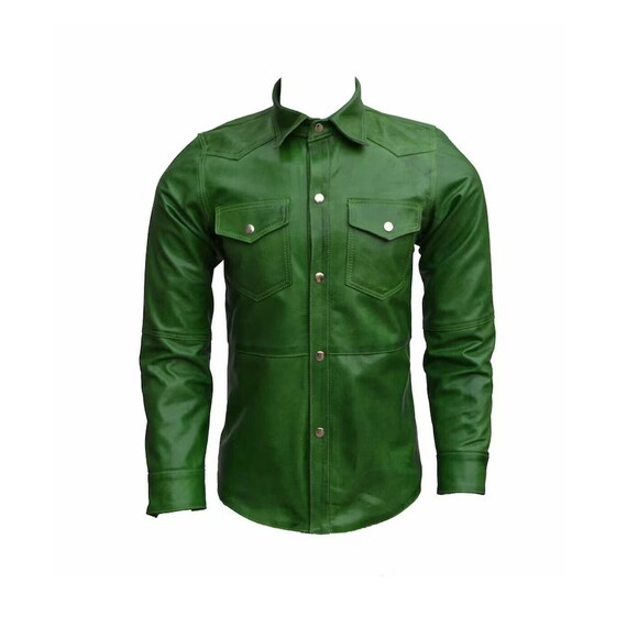 Green leather shirt sale