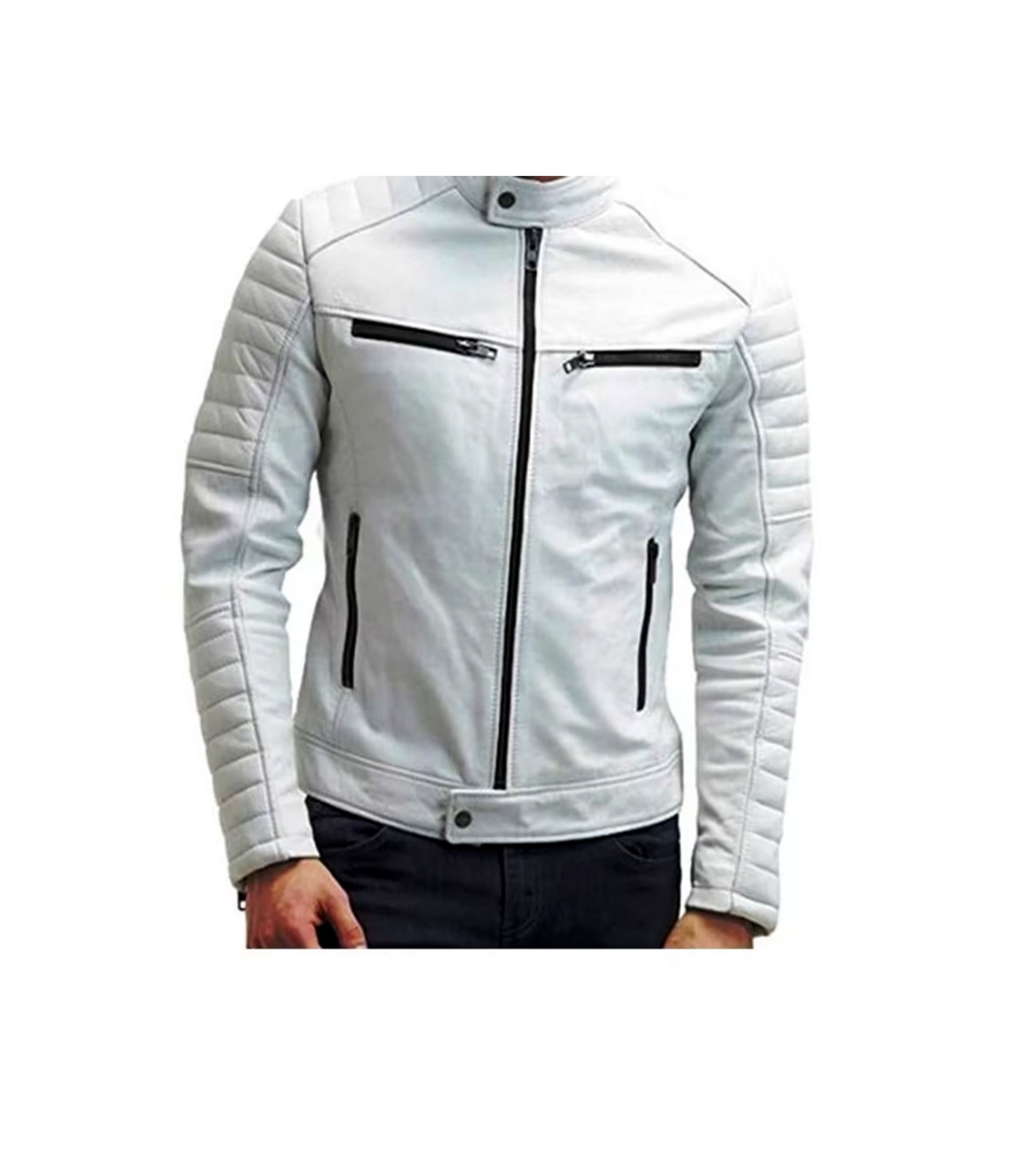 all white leather jacket