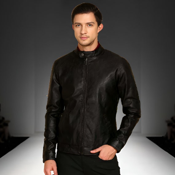New Black Biker Style Leather Jacket for Men - Sleek and Stylish Design