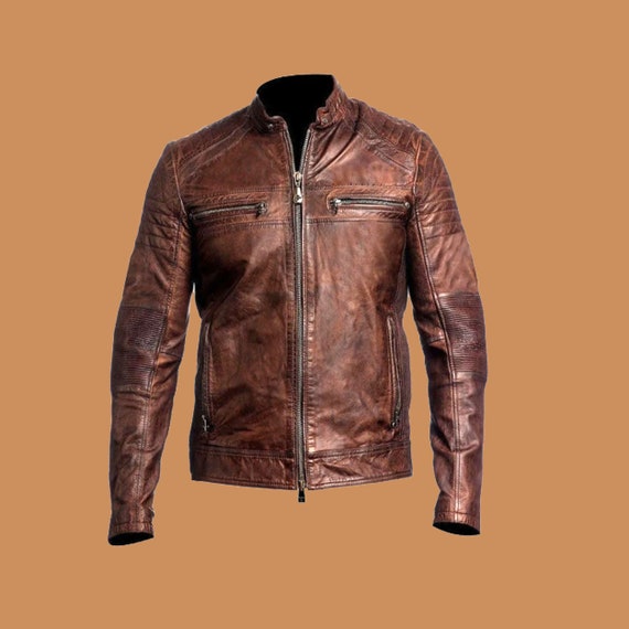 Leather biker jacket with mini monogram print