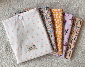 Padded Book Sleeve: Cotton Book Cover with Button Closure