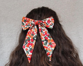 Floral Fabric Bow Barrette, Handmade Hair Clip
