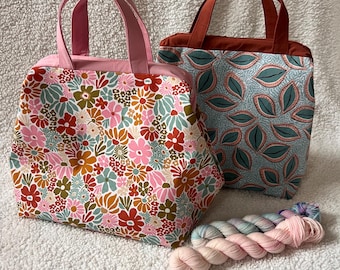 Handmade Cotton Knitting Project Bag Large Yarn Tote with Clasp Closur