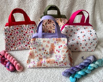 Handmade Cotton Knitting Project Bag: Zippered Pockets, Snap Closure