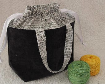 Sac à projet pour tricot en coton et en velours / knitting project bag